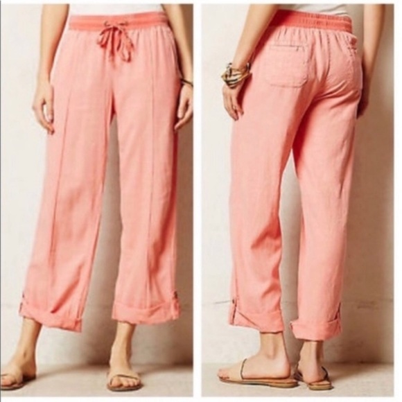 Anthropologie Pants - Anthropologie Mermaid pink linen pants crops Med